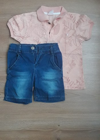 Pastel Pembe Batik Desenli Bebek Erkek Takım