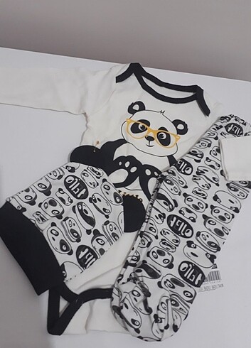 Panda desenli Yenidoğan Zıbın takım