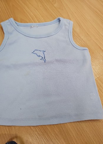 24-36 Ay Beden mavi Renk Kız Çocuk Baskılı Askılı ve Kısa Kollu Tişörtler