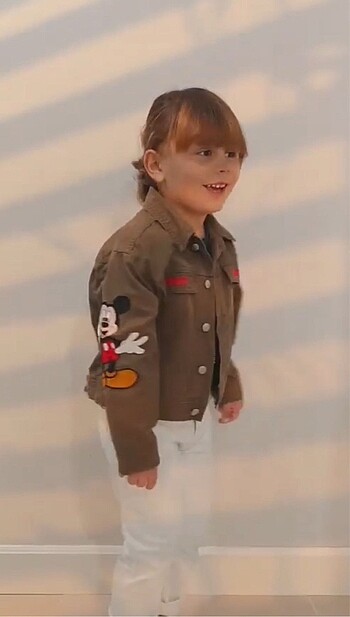 5 Yaş Beden haki Renk Mickey Mouse Kot Ceket