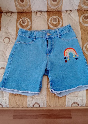 Renkli Desenli Kız Denim Mini Şort