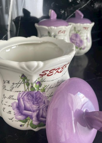 Mor Çiçek Desenli Vintage Baharat Kavanozları - Görsel 5