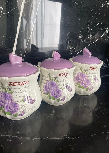Mor Çiçek Desenli Vintage Baharat Kavanozları - Görsel 4