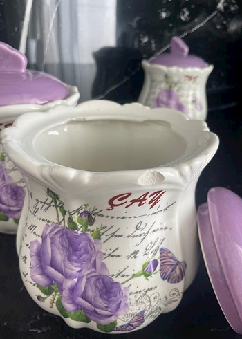 Mor Çiçek Desenli Vintage Baharat Kavanozları - Görsel 3