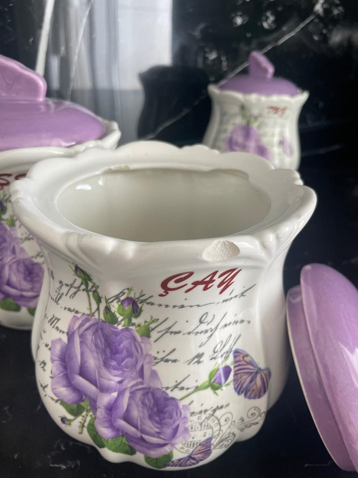 Mor Çiçek Desenli Vintage Baharat Kavanozları - Görsel 3