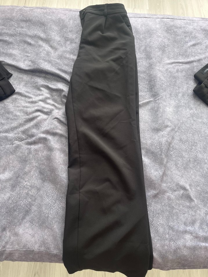 Kadın Siyah yüksek wide leg/geniş kumaş pantolon - Görsel 2