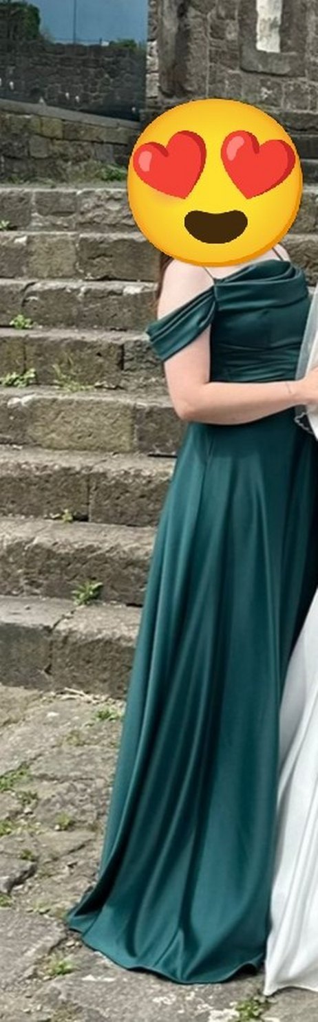 zümrüt yeşili saten abiye elbise - Görsel 3