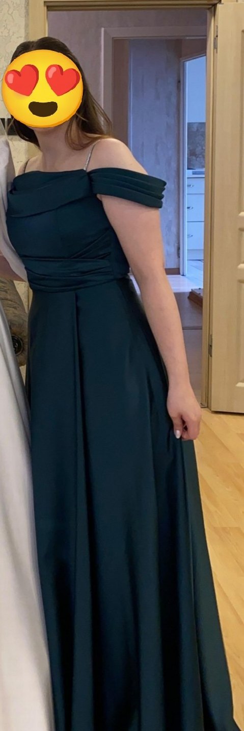 zümrüt yeşili saten abiye elbise - Görsel 2