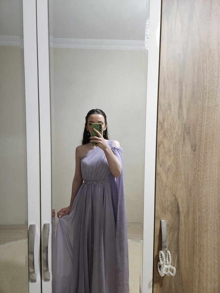 Mor Askılı Uzun Kadın Abiye Özel dikim - Görsel 2