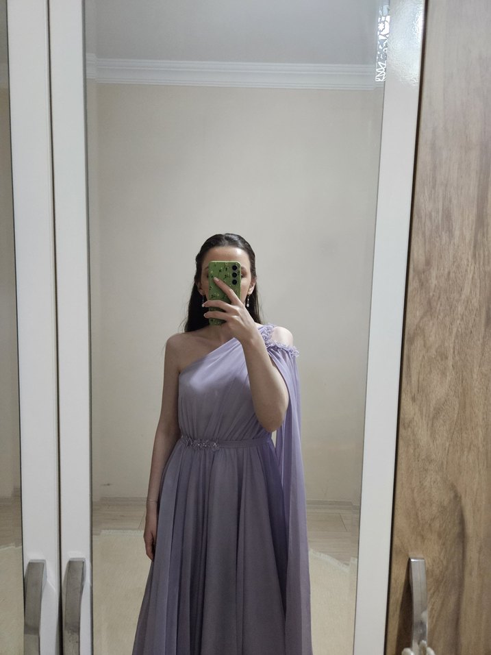 Mor Askılı Uzun Kadın Abiye Özel dikim - Görsel 3