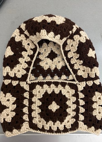 Kahverengi Bej Örgü Bohem Kapüşonlu Bere - Görsel 3