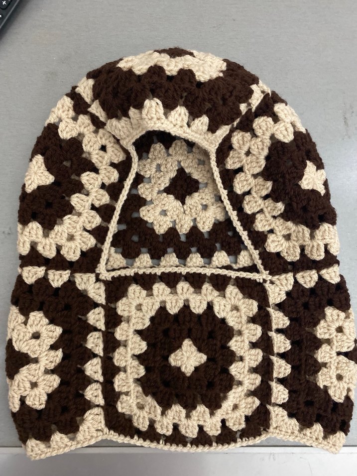 Kahverengi Bej Örgü Bohem Kapüşonlu Bere - Görsel 3