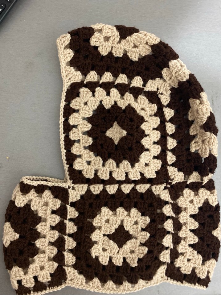 Kahverengi Bej Örgü Bohem Kapüşonlu Bere - Görsel 4