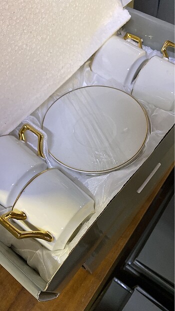 Beden 3 lü gold detaylı kahve fincan takımı