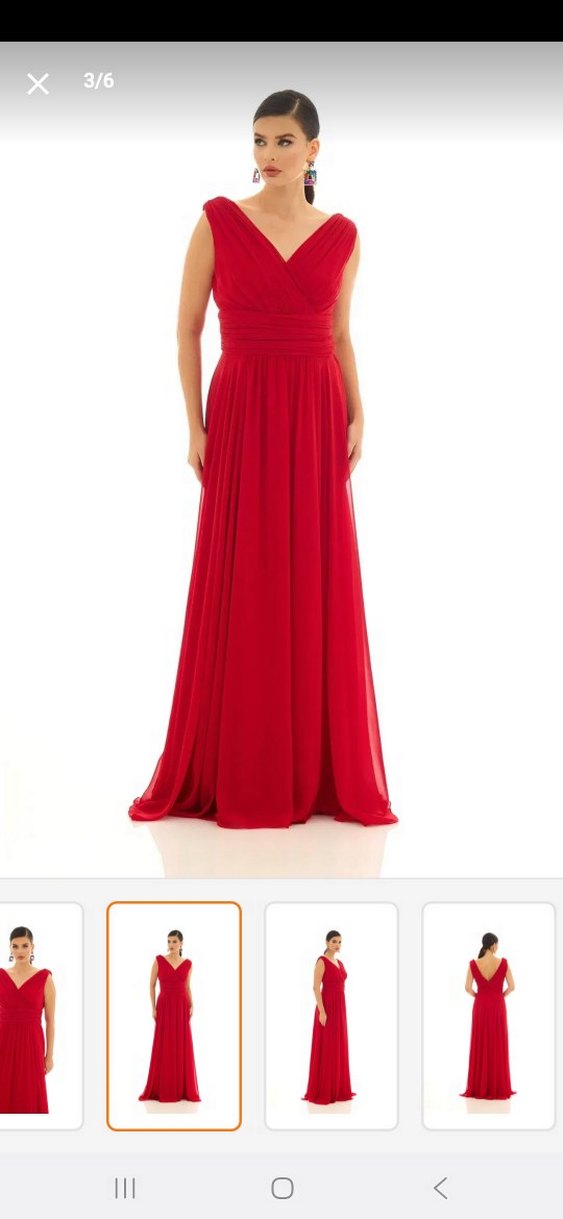 Kırmızı Drapeli Uzun Abiye Elbise - Görsel 2