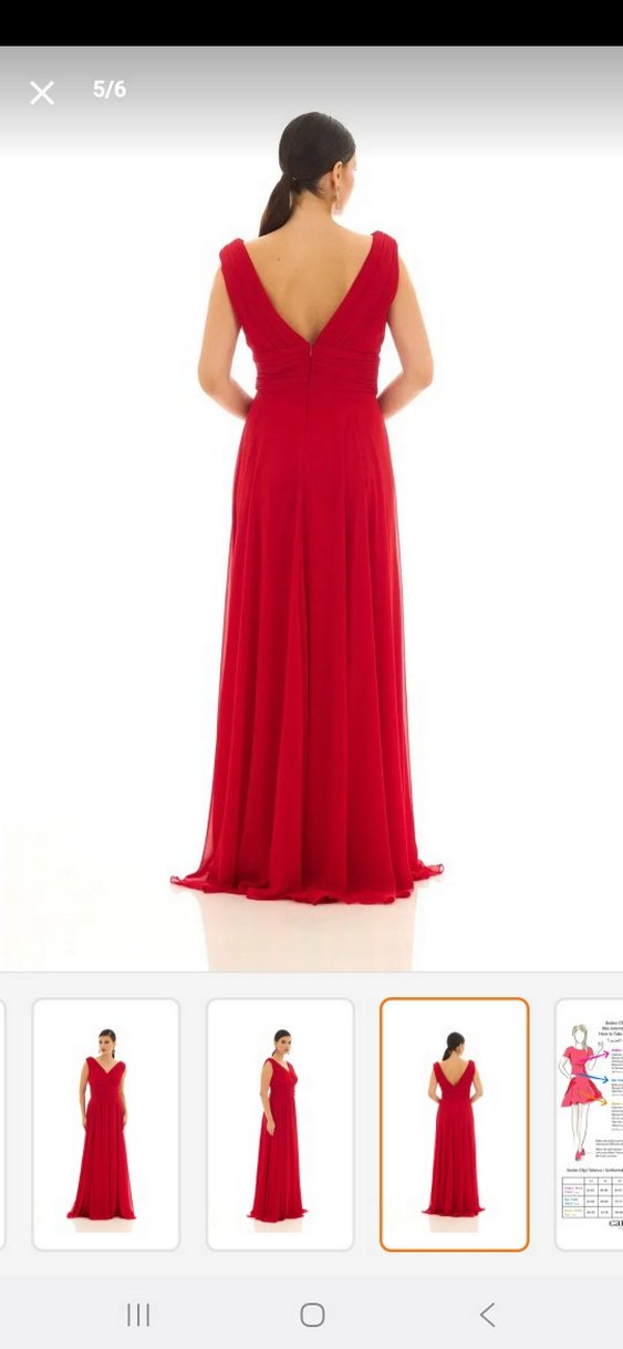 Kırmızı Drapeli Uzun Abiye Elbise - Görsel 3