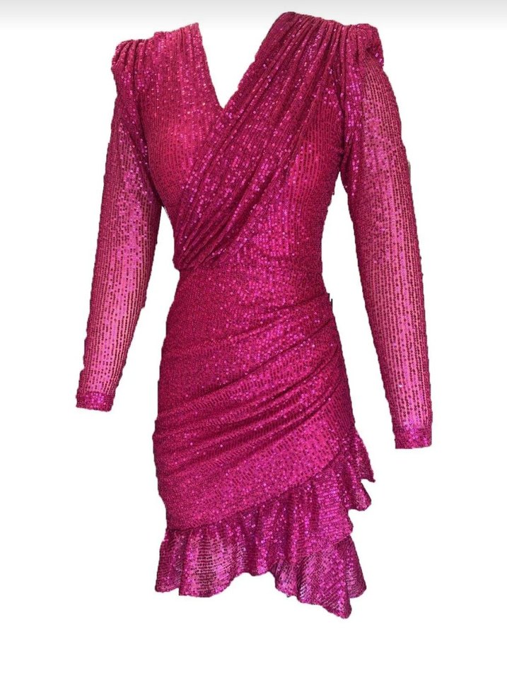 fuşya Mini payetli  Elbise - Görsel 2