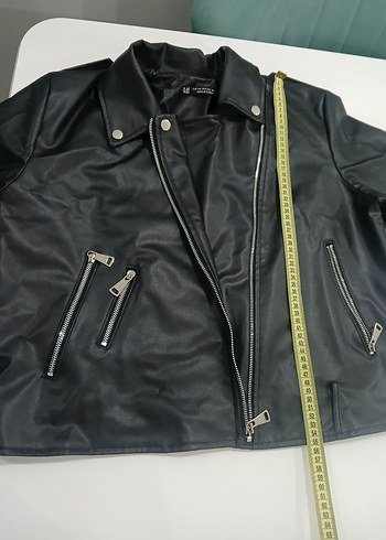 Kadın Parlak Siyah Deri Biker Ceket - Görsel 8