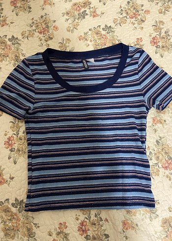vintage Mavi Çizgili H&M tişört - Görsel 2