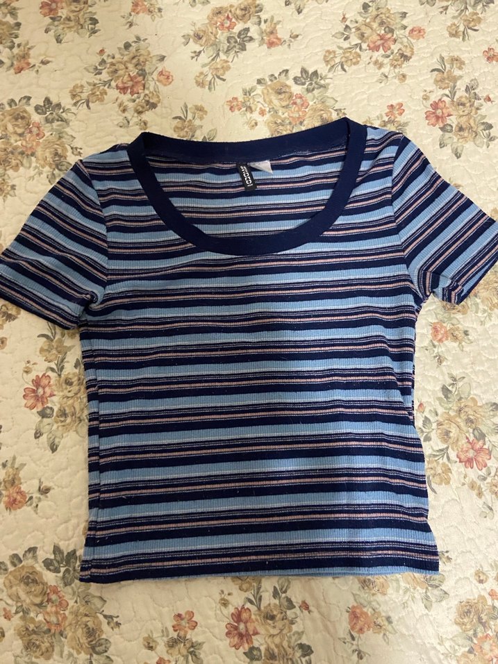 vintage Mavi Çizgili H&M tişört - Görsel 2