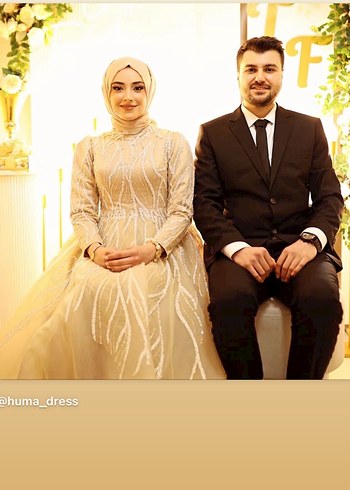 İşlemeli Boncuk Detaylı Bej Uzun Abiye Elbise - Görsel 2