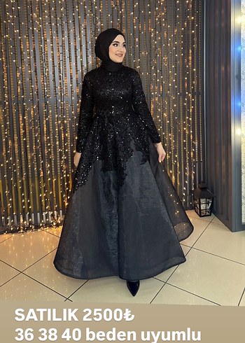 Siyah Nakışlı Uzun Kollu Gotik Abiye Elbise - Görsel 2