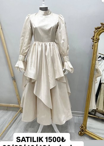 Beyaz Uzun Kollu Vintage Tesettür Abiye - Görsel 2