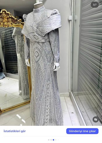 Uzun Kollu İşlemeli Boncuklu Bohem Abiye Elbise - Görsel 3