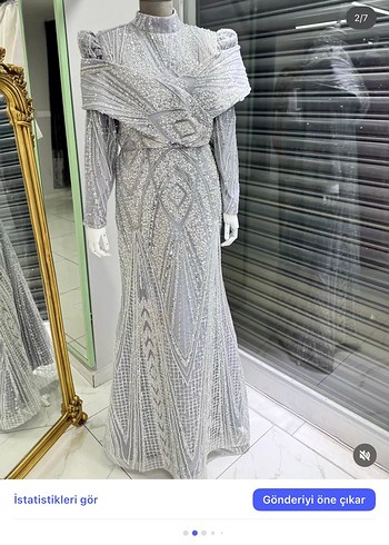 Uzun Kollu İşlemeli Boncuklu Bohem Abiye Elbise - Görsel 4