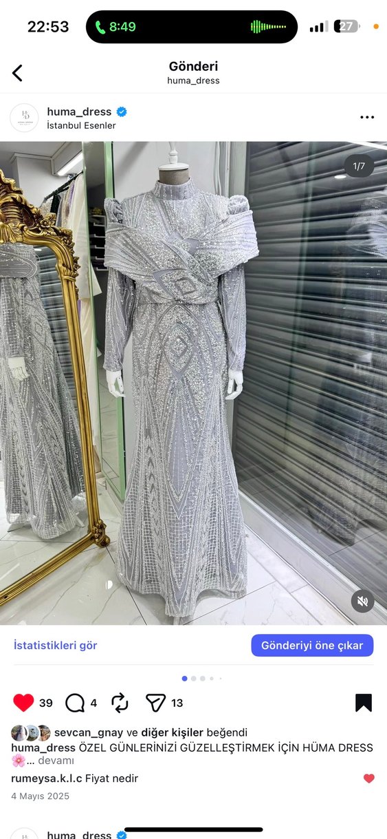 Uzun Kollu İşlemeli Boncuklu Bohem Abiye Elbise - Görsel 5