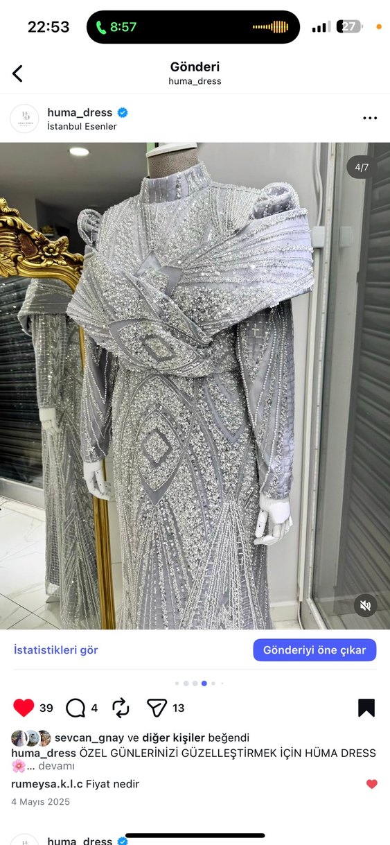 Uzun Kollu İşlemeli Boncuklu Bohem Abiye Elbise - Görsel 2