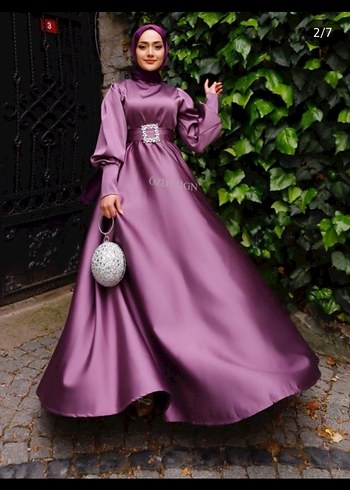 Uzun Mor Kadın Abiye Elbise - Görsel 2