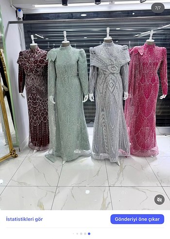 Boncuk İşlemeli Uzun Gri Abiye Elbise - Görsel 7