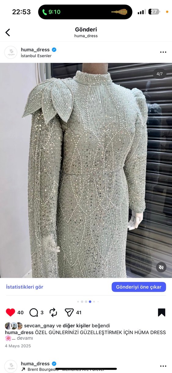 Boncuk İşlemeli Uzun Gri Abiye Elbise - Görsel 3