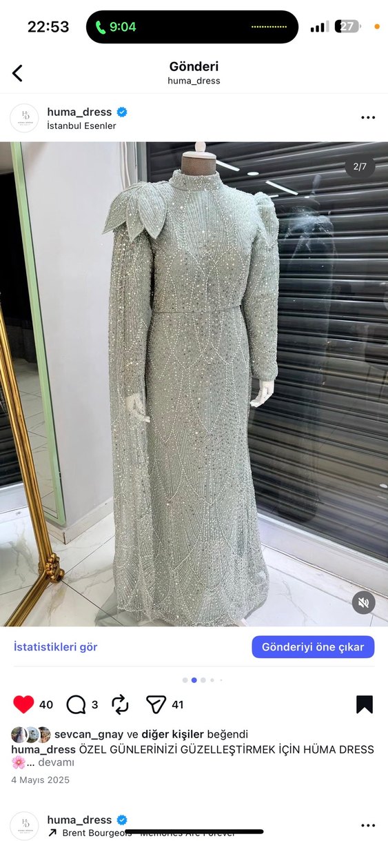 Boncuk İşlemeli Uzun Gri Abiye Elbise - Görsel 5