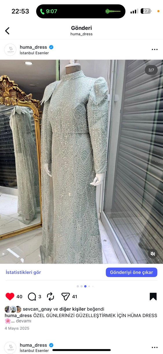 Boncuk İşlemeli Uzun Gri Abiye Elbise - Görsel 4