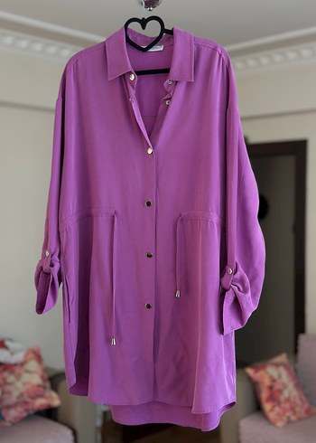 Düğmeli Uzun Kollu Mor Tunik - Görsel 2