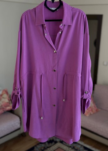 Düğmeli Uzun Kollu Mor Tunik - Görsel 4