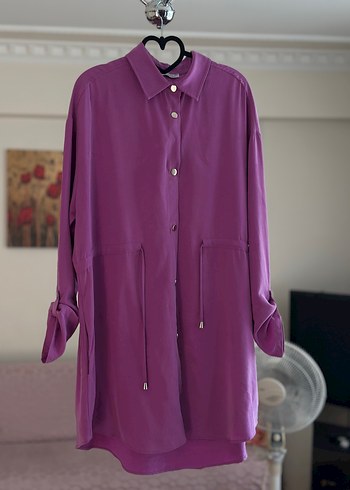 Düğmeli Uzun Kollu Mor Tunik - Görsel 6