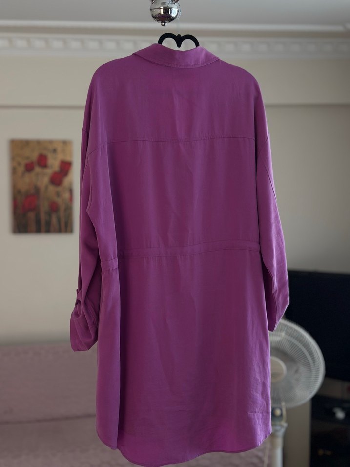 Düğmeli Uzun Kollu Mor Tunik - Görsel 5