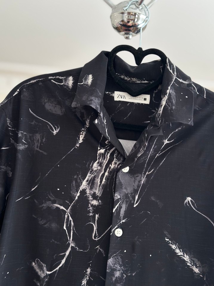 Zara Erkek Siyah Batik Desenli Kısa Kollu Gömlek - Görsel 5