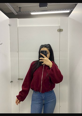 Bordo Yüksek Yakalı Kadın Ceket