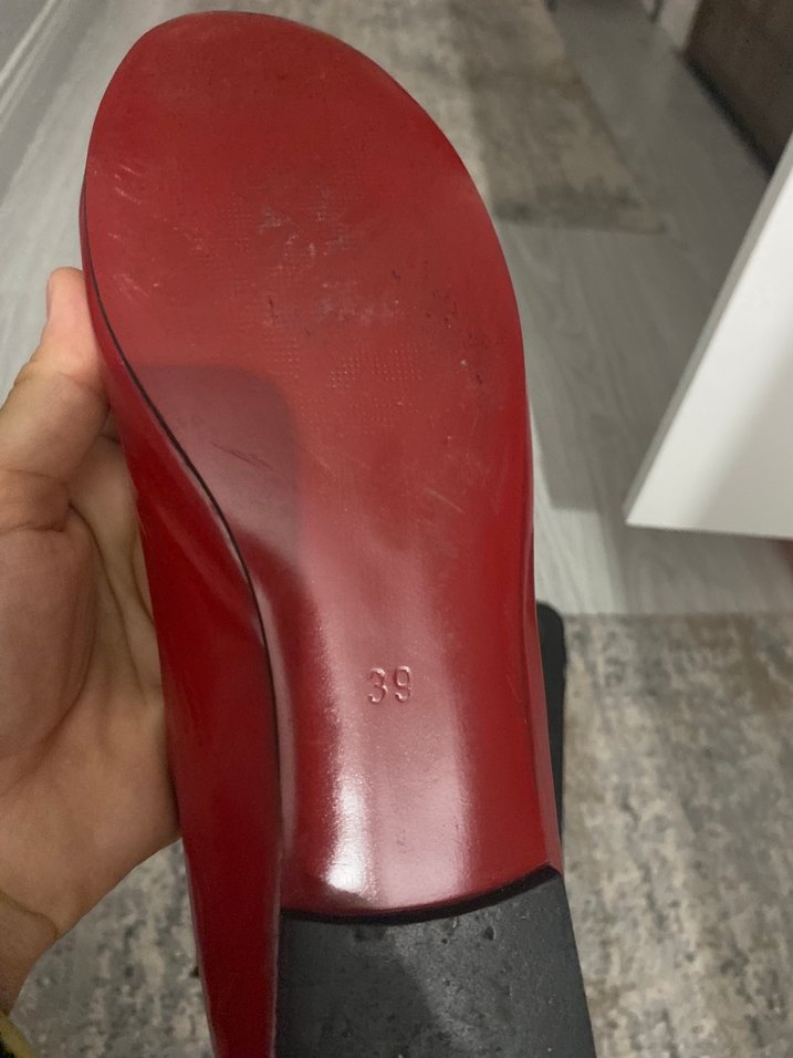 Kırmızı Leopar Desenli Tokalı Topuklu Kadın Babet - Görsel 5