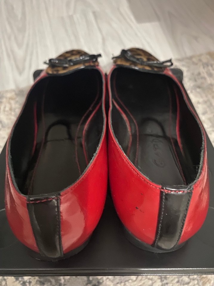 Kırmızı Leopar Desenli Tokalı Topuklu Kadın Babet - Görsel 3