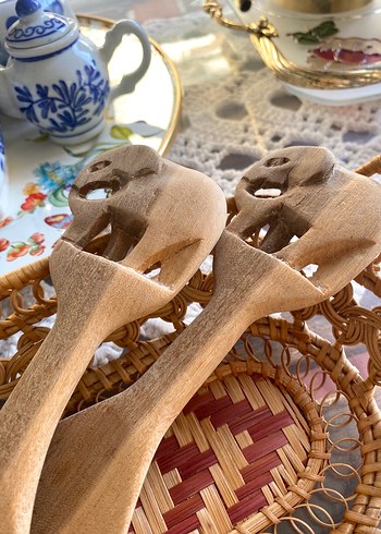 Fil Figürlü Ahşap Servis Kaşığı ve Çatalı - Görsel 3