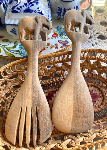 Fil Figürlü Ahşap Servis Kaşığı ve Çatalı - Görsel 2