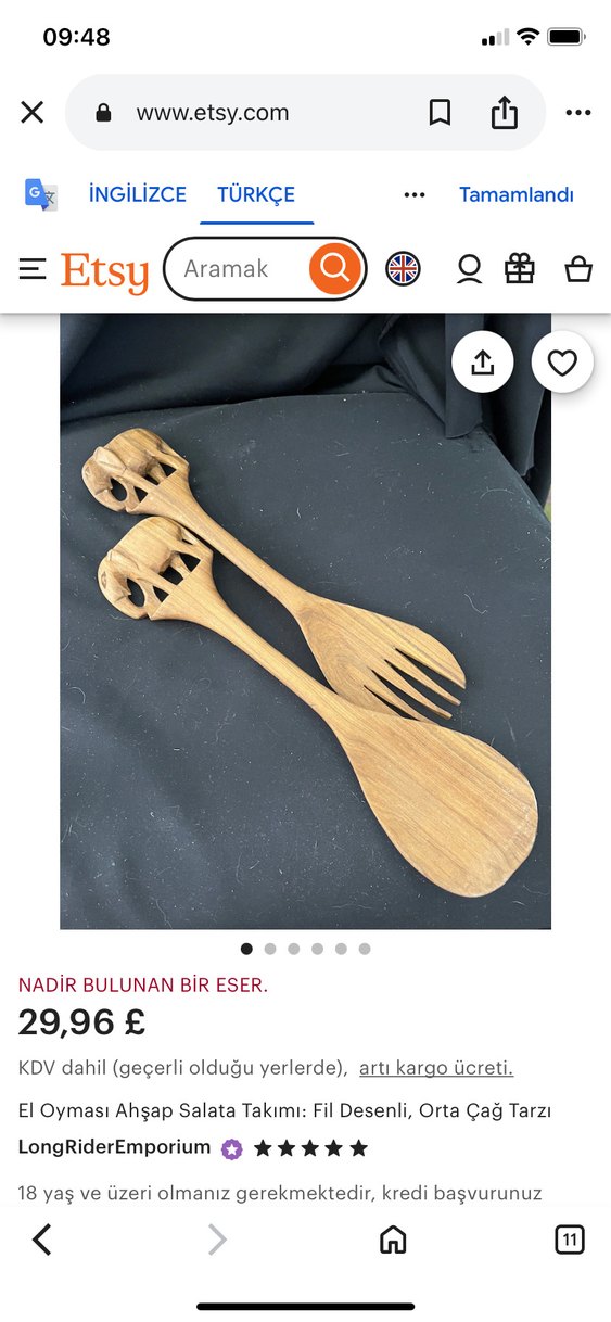 Fil Figürlü Ahşap Servis Kaşığı ve Çatalı - Görsel 4