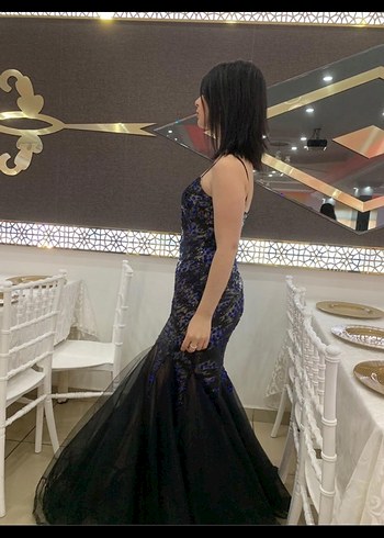 Uzun Lacivert Straplez Drapeli Abiye Elbise - Görsel 2