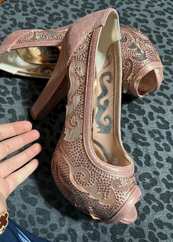 Pembe Parlak Platform Topuklu Düğün Ayakkabısı - Görsel 2