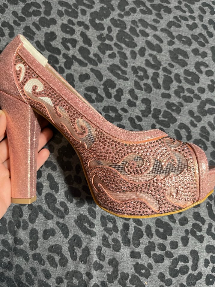 Pembe Parlak Platform Topuklu Düğün Ayakkabısı - Görsel 5